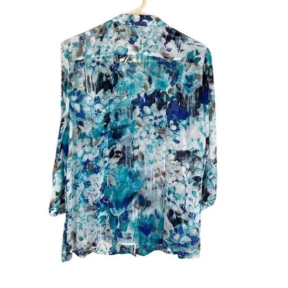 Christopher Banks Top Women L Blue Floral Sheer Western Boho Summer Office 80s - Picture 5 of 11